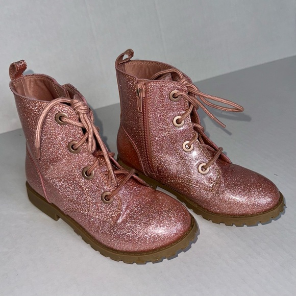 EUC glitter rose gold combat waterproof boots with zipper or lace-up option - Picture 2 of 8